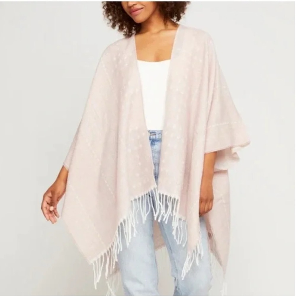 Gentle Fawn The Hermosa kimono Blush Pink Poncho w/white Fringe Detail 46”W31”L